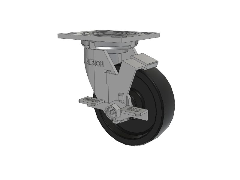 16 Series Top Plate Swivel Caster with 5 x 1.5 Black Polypropylene PB - Polypropylene Wheel and Face Brake