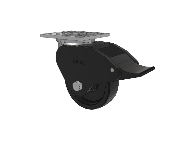 16 Series Top Plate Swivel Caster with 5 x 1.5 Black Polypropylene PB - Polypropylene Wheel and Total Lock Brake