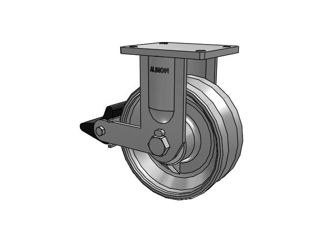 610 Series Top Plate Rigid Clear Coat Enamel Caster with 10 x 4 VF - Drop-Forged Steel V-Groove Wheel and Poly Lock Integrated Brake