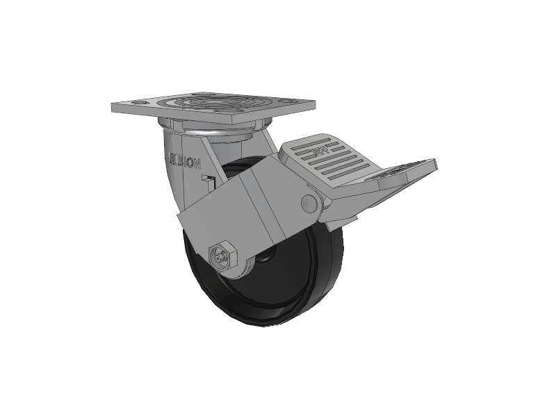 16 Series Top Plate Swivel Caster with 5 x 1.5 Black Polypropylene PB - Polypropylene Wheel and Face Brake