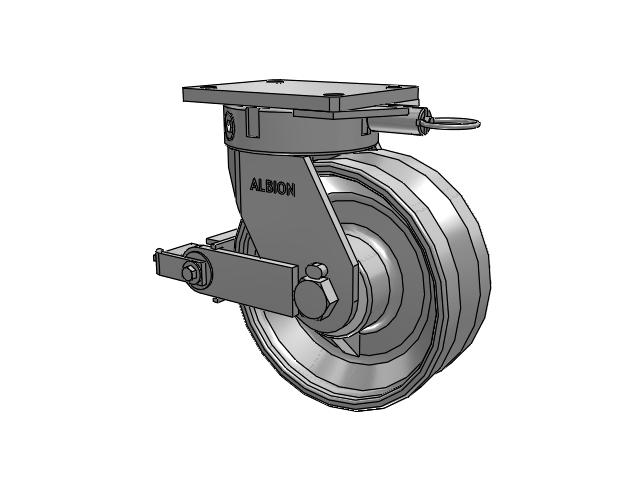 610 Series Top Plate Swivel Clear Coat Enamel Caster with 10 x 4 VF - Drop-Forged Steel V-Groove Wheel and Poly Cam Brake