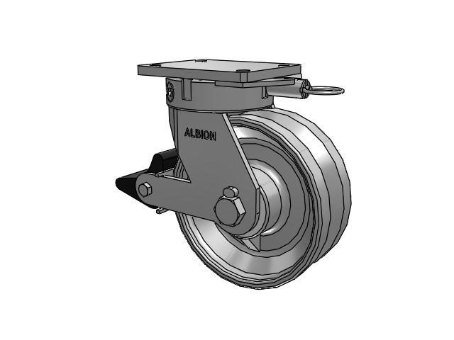 610 Series Top Plate Swivel Clear Coat Enamel Caster with 10 x 4 VF - Drop-Forged Steel V-Groove Wheel and Poly Lock Integrated Brake