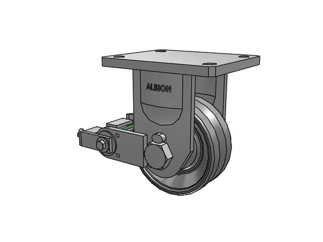 610 Series Top Plate Rigid Silver Enamel Paint Caster with 6 x 2.5 VG - Cast Iron V-Groove Wheel and Poly Cam Brake