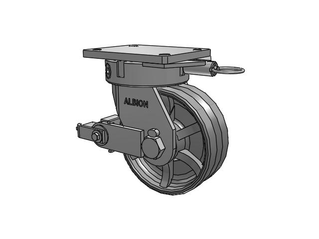 610 Series Top Plate Swivel Silver Enamel Paint Caster with 8 x 3 VG - Cast Iron V-Groove Wheel and Poly Cam Brake