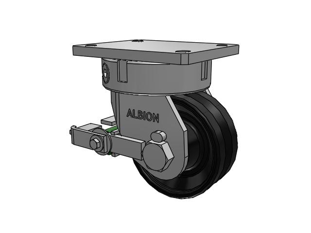 610 Series Top Plate Swivel Flat Black Paint Caster with 6 x 2.5 VM - Ductile V-Groove Wheel and Poly Cam Brake