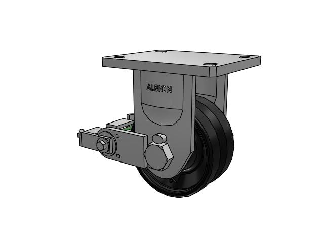 610 Series Top Plate Rigid Flat Black Paint Caster with 6 x 3 VM - Ductile V-Groove Wheel and Poly Cam Brake