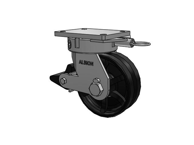 610 Series Top Plate Swivel Flat Black Paint Caster with 8 x 3 VM - Ductile V-Groove Wheel and Poly Lock Integrated Brake