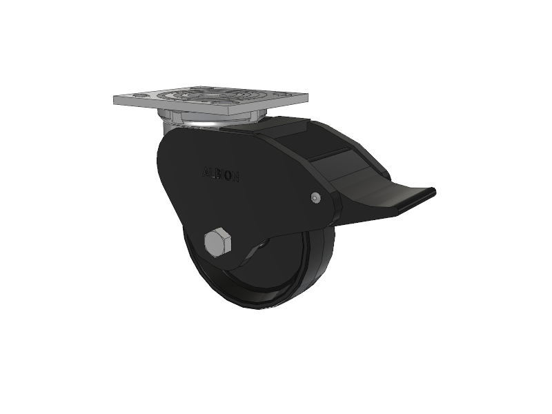 16 Series Top Plate Swivel Caster with 5 x 1.5 Black Polypropylene PB - Polypropylene Wheel and Total Lock Brake