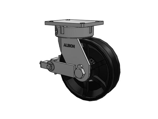 610 Series Top Plate Swivel Flat Black Paint Caster with 10 x 3 VM - Ductile V-Groove Wheel and Poly Cam Brake