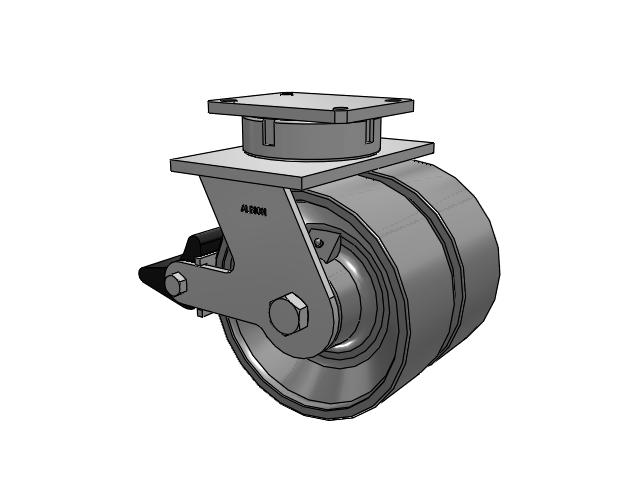 615 Series Top Plate Swivel Caster with 10 x 4 Clear coat enamel FH - Drop-Forged Steel (Large Bore) Wheel and Poly Lock Integrated Brake