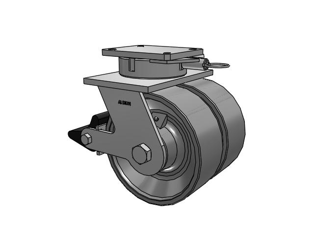 615 Series Top Plate Swivel Caster with 10 x 4 Clear coat enamel FH - Drop-Forged Steel (Large Bore) Wheel and Poly Lock Integrated Brake