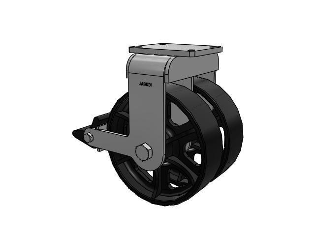 615 Series Top Plate Rigid Caster with 12 x 3.5 Black paint FM - Ductile Iron Flat Tread Wheel and Poly Lock Integrated Brake