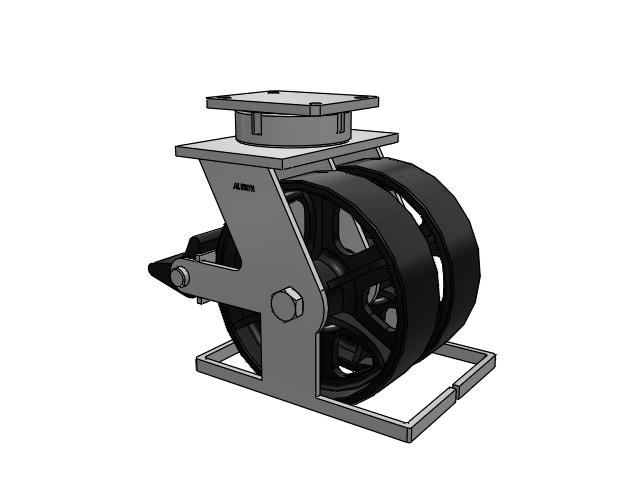 615 Series Top Plate Swivel Caster with 12 x 3.5 Black paint FM - Ductile Iron Flat Tread Wheel and Poly Lock Integrated Brake