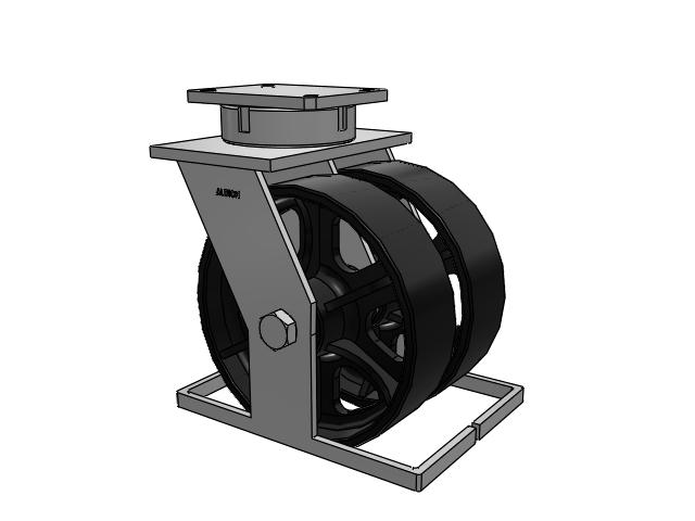 Roulette pivotante à plaque supérieure de la série 615, avec roue 12 x 3,5 peinte en noir FM - Roue à bande de roulement plate en fonte ductile