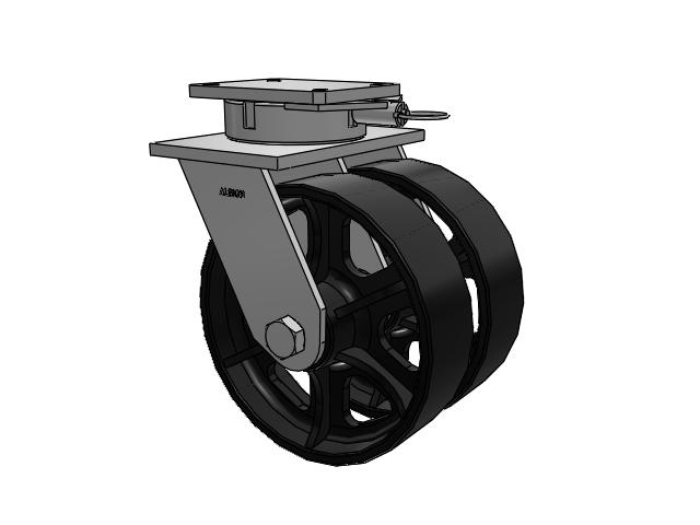 615 Series Top Plate Swivel Caster with 12 x 3.5 Black paint FM - Ductile Iron Flat Tread Wheel