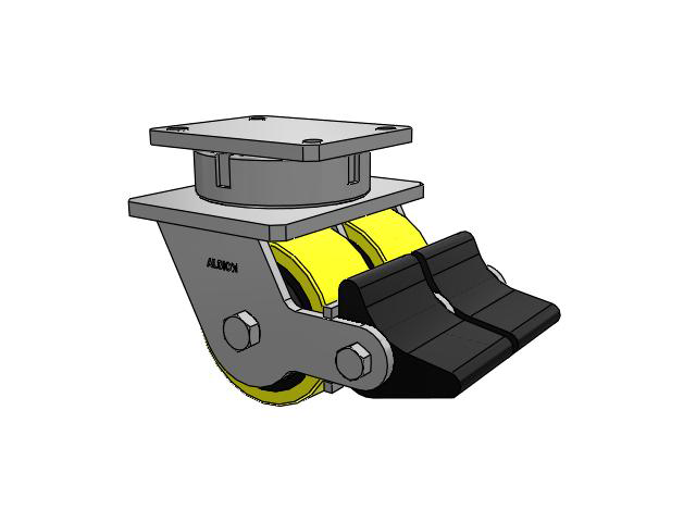 615 Series Top Plate Swivel Caster with 6 x 3 Yellow on black core PF - Polyurethane (Heavy Duty Cast Iron Core) Wheel and Poly Lock Integrated Brake