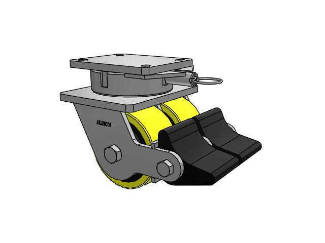 615 Series Top Plate Swivel Caster with 6 x 3 Yellow on black core PF - Polyurethane (Heavy Duty Cast Iron Core) Wheel and Poly Lock Integrated Brake