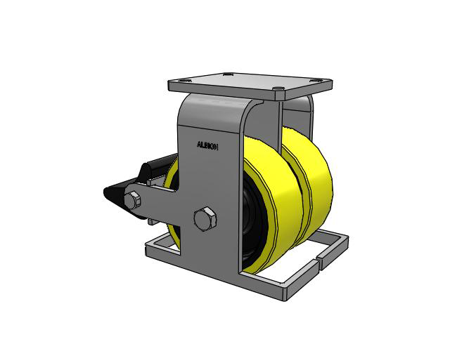 615 Series Top Plate Rigid Caster with 8 x 3 Yellow on black core PF - Polyurethane (Heavy Duty Cast Iron Core) Wheel and Poly Lock Integrated Brake
