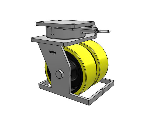 Roulette pivotante à plaque supérieure de la série 615, avec roue 8 x 3 jaune sur noyau noir PF - polyuréthane (noyau en fonte pour usage intensif)