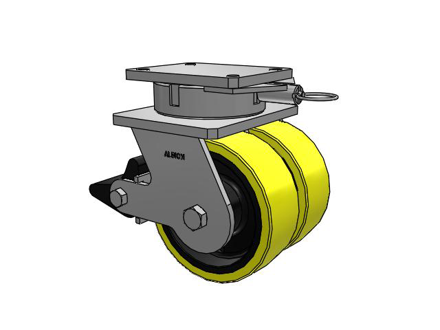 615 Series Top Plate Swivel Caster with 8 x 3 Yellow on black core PF - Polyurethane (Heavy Duty Cast Iron Core) Wheel and Poly Lock Integrated Brake