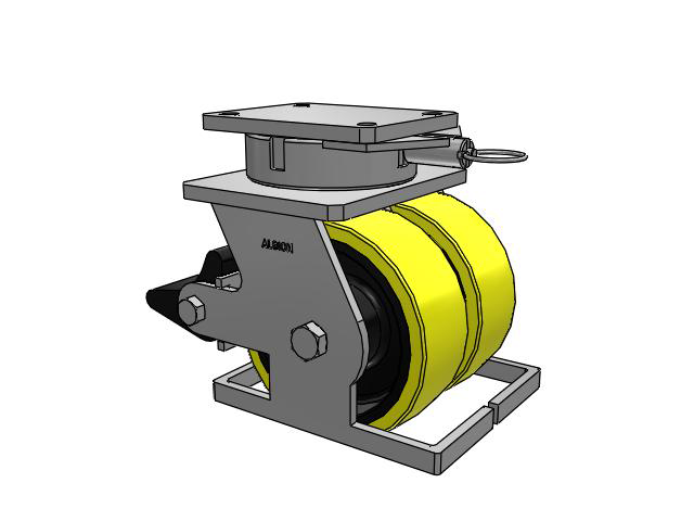 615 Series Top Plate Swivel Caster with 8 x 3 Yellow on black core PF - Polyurethane (Heavy Duty Cast Iron Core) Wheel and Poly Lock Integrated Brake