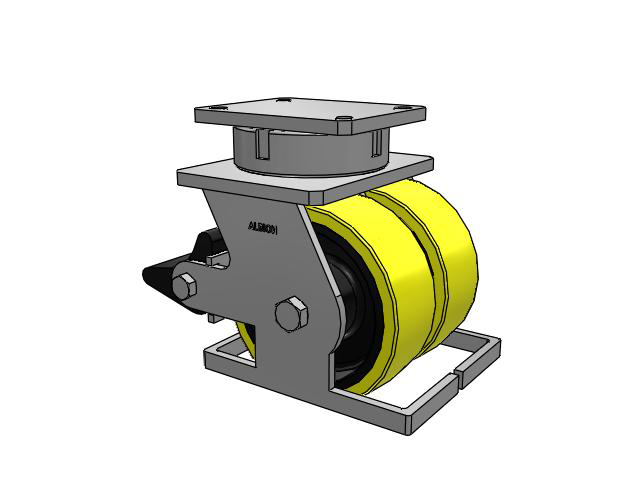 615 Series Top Plate Swivel Caster with 8 x 3 Yellow on black core PF - Polyurethane (Heavy Duty Cast Iron Core) Wheel and Poly Lock Integrated Brake