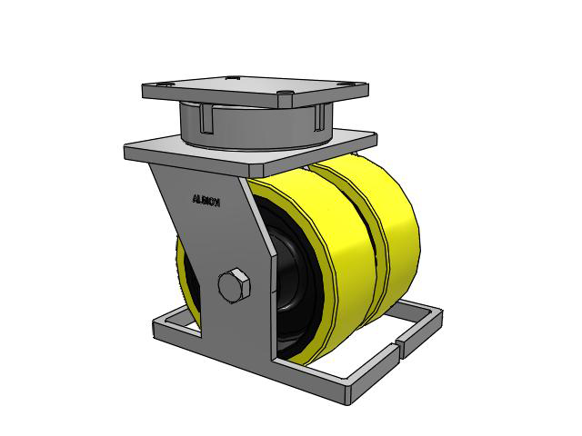 Roulette pivotante à plaque supérieure de la série 615, avec roue 8 x 3 jaune sur noyau noir PF - polyuréthane (noyau en fonte pour usage intensif)
