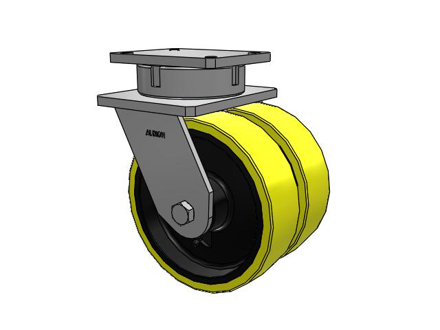 615 Series Top Plate Swivel Caster with 10 x 3 Yellow on black core PF - Polyurethane (Heavy Duty Cast Iron Core) Wheel