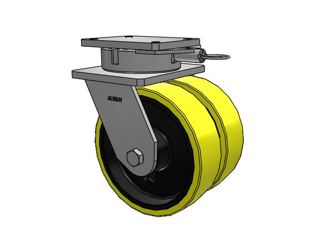 615 Series Top Plate Swivel Caster with 10 x 3 Yellow on black core PF - Polyurethane (Heavy Duty Cast Iron Core) Wheel