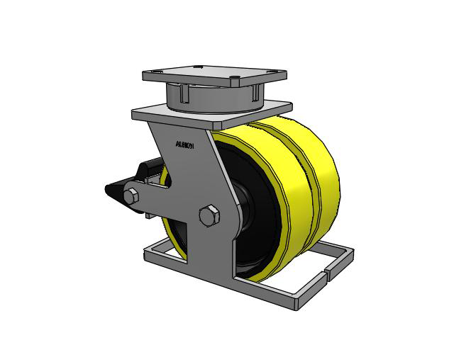 615 Series Top Plate Swivel Caster with 10 x 3 Yellow on black core PF - Polyurethane (Heavy Duty Cast Iron Core) Wheel and Poly Lock Integrated Brake