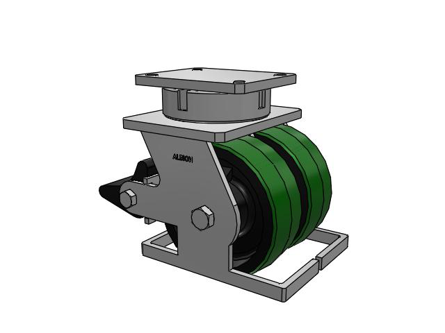 615 Series Top Plate Swivel Caster with 8 x 3 Green tread on black core PF - Polyurethane (Cast Iron Core) Wheel and Poly Lock Integrated Brake