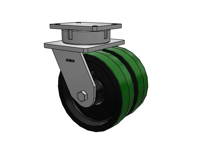 615 Series Top Plate Swivel Caster with 10 x 3 Green tread on black core PF - Polyurethane (Cast Iron Core) Wheel