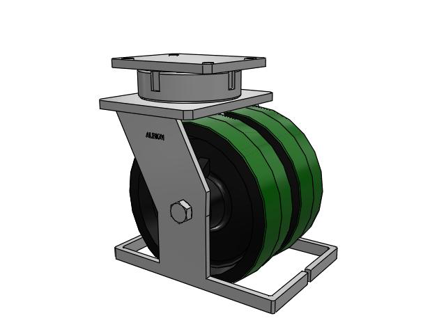 615 Series Top Plate Swivel Caster with 10 x 3 Green tread on black core PF - Polyurethane (Cast Iron Core) Wheel