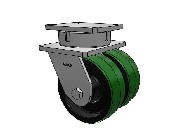 615 Series Top Plate Swivel Caster with 8 x 3 Green tread on black core PY - Polyurethane (Cast Iron Core) Wheel