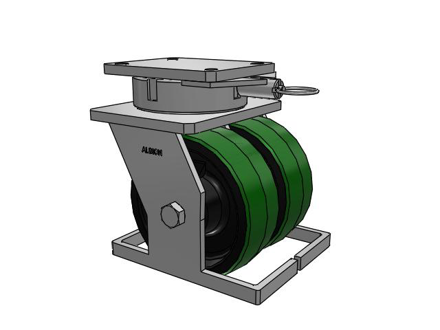 615 Series Top Plate Swivel Caster with 8 x 3 Green tread on black core PY - Polyurethane (Cast Iron Core) Wheel