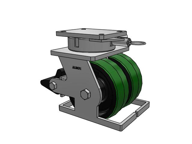 615 Series Top Plate Swivel Caster with 8 x 3 Green tread on black core PY - Polyurethane (Cast Iron Core) Wheel and Poly Lock Integrated Brake
