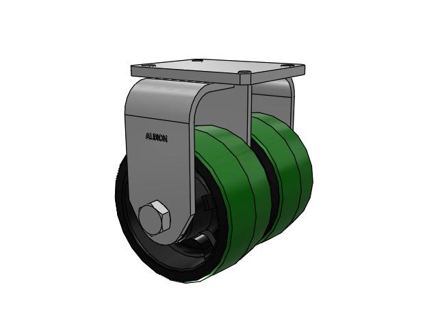 615 Series Top Plate Rigid Caster with 8 x 4 Green tread on black core PY - Polyurethane (Cast Iron Core) Wheel