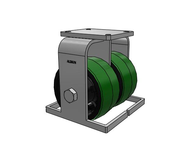 615 Series Top Plate Rigid Caster with 8 x 4 Green tread on black core PY - Polyurethane (Cast Iron Core) Wheel