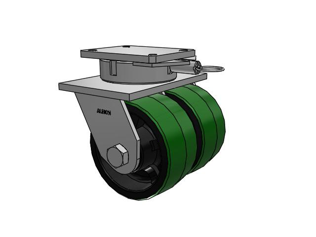 615 Series Top Plate Swivel Caster with 8 x 4 Green tread on black core PY - Polyurethane (Cast Iron Core) Wheel