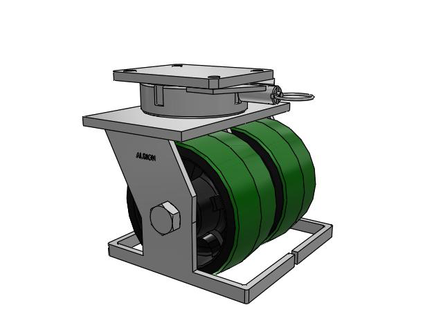 615 Series Top Plate Swivel Caster with 8 x 4 Green tread on black core PY - Polyurethane (Cast Iron Core) Wheel