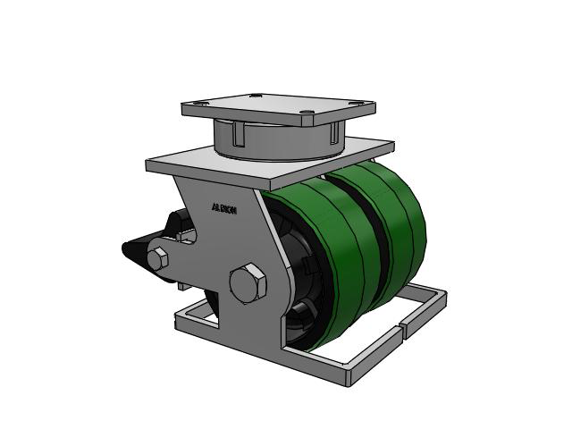 615 Series Top Plate Swivel Caster with 8 x 4 Green tread on black core PY - Polyurethane (Cast Iron Core) Wheel and Poly Lock Integrated Brake