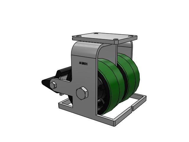 615 Series Top Plate Rigid Caster with 8 x 4 Green tread on black core PY - Polyurethane (Cast Iron Core) Wheel and Poly Lock Integrated Brake
