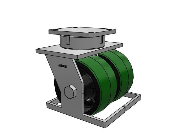 615 Series Top Plate Swivel Caster with 8 x 4 Green tread on black core PY - Polyurethane (Cast Iron Core) Wheel