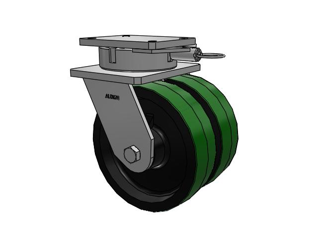 615 Series Top Plate Swivel Caster with 10 x 3 Green tread on black core PY - Polyurethane (Cast Iron Core) Wheel