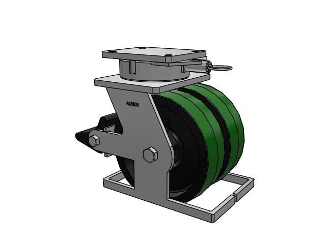 615 Series Top Plate Swivel Caster with 10 x 3 Green tread on black core PY - Polyurethane (Cast Iron Core) Wheel and Poly Lock Integrated Brake