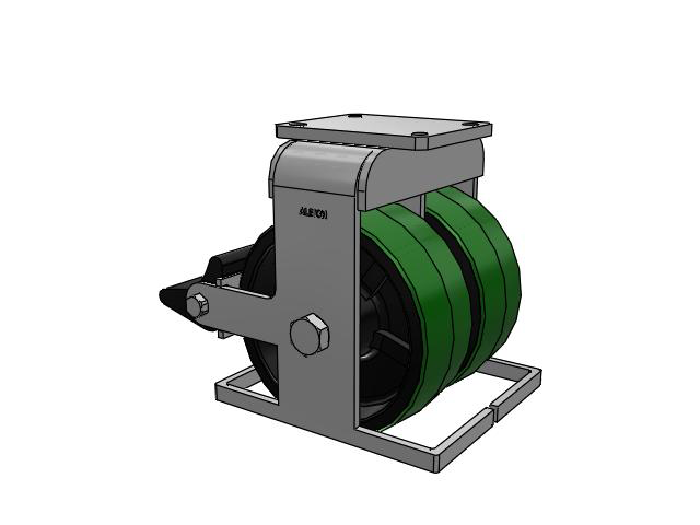 615 Series Top Plate Rigid Caster with 10 x 4 Green tread on black core PY - Polyurethane (Cast Iron Core) Wheel and Poly Lock Integrated Brake