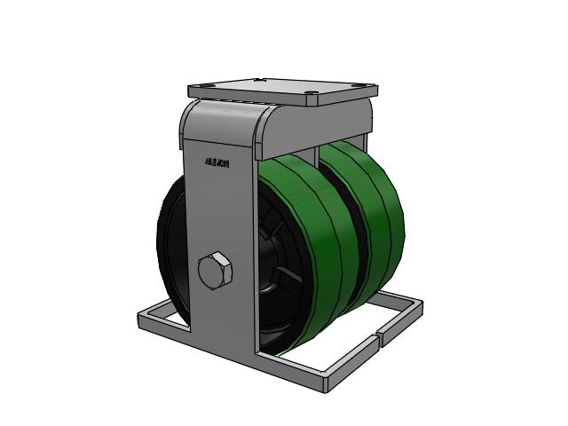 615 Series Top Plate Rigid Caster with 10 x 4 Green tread on black core PY - Polyurethane (Cast Iron Core) Wheel