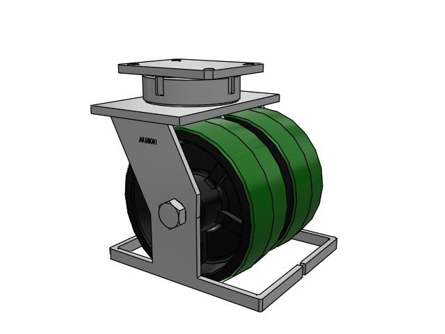 615 Series Top Plate Swivel Caster with 10 x 4 Green tread on black core PY - Polyurethane (Cast Iron Core) Wheel