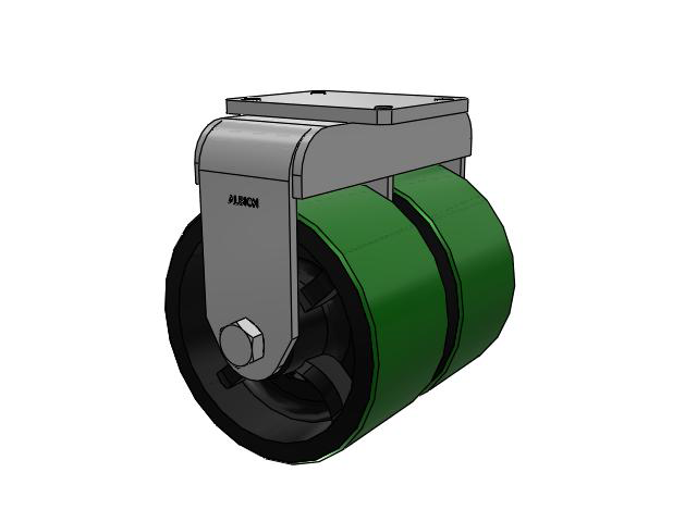615 Series Top Plate Rigid Caster with 10 x 5 Green tread on black core PY - Polyurethane (Cast Iron Core) Wheel