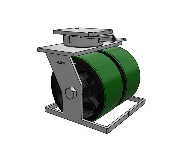 615 Series Top Plate Swivel Caster with 10 x 5 Green tread on black core PY - Polyurethane (Cast Iron Core) Wheel